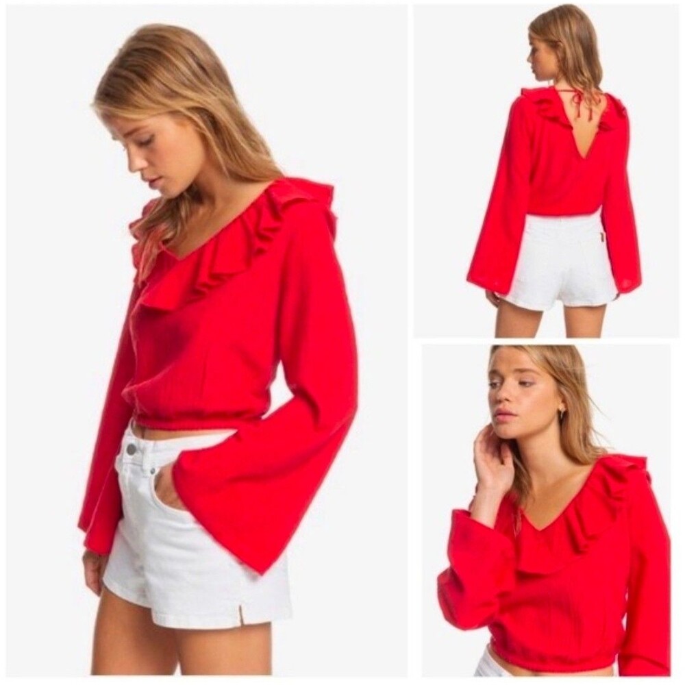 Roxy Red Long Sleeve Blouse Top Size L